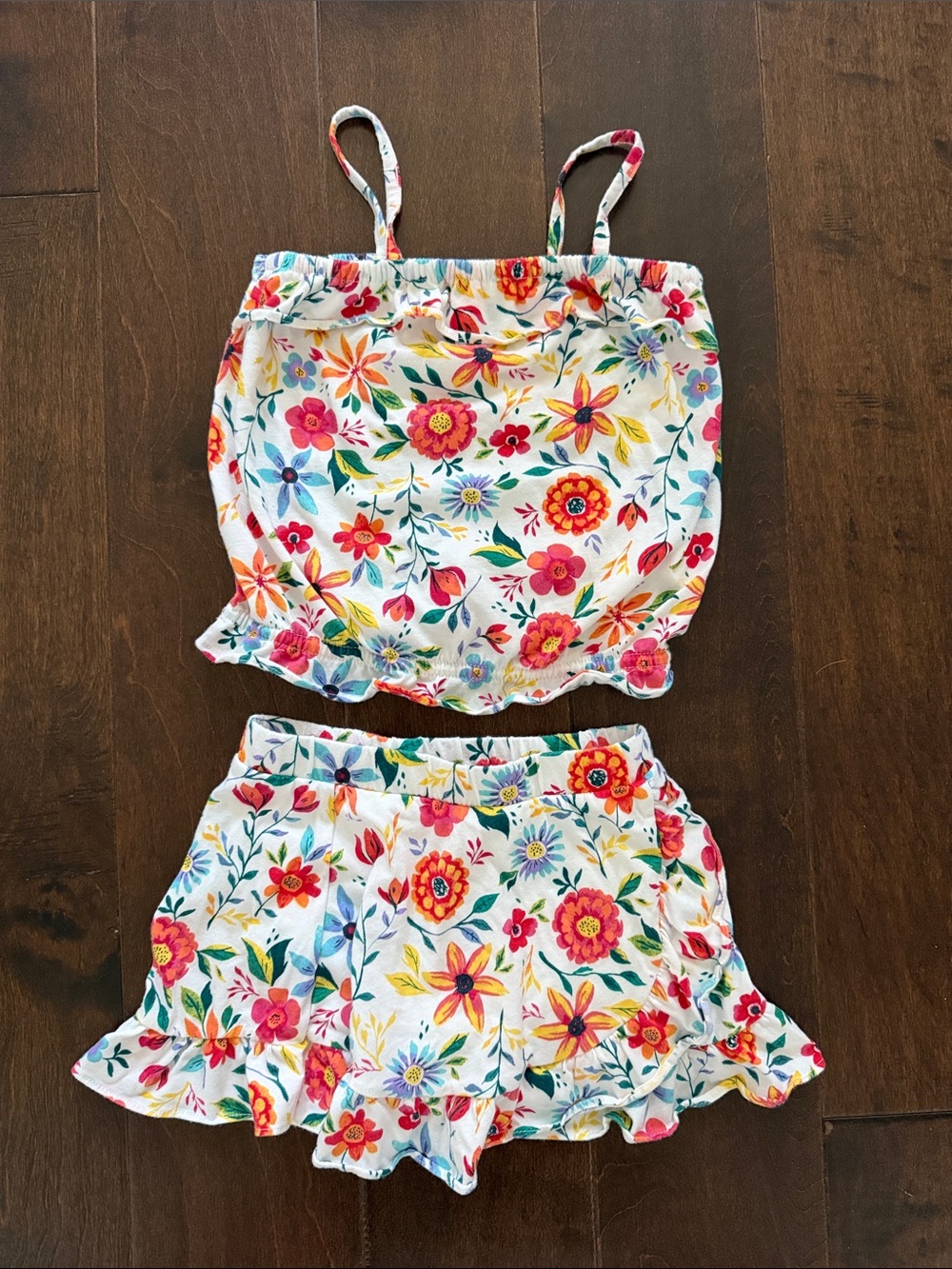 Girls Floral Two-Piece Top & Ruffle Skort Set -m